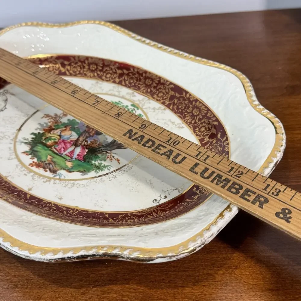 Vintage Atlas China Platter Steubenville Burgundy Gold Romantic Courting Oval